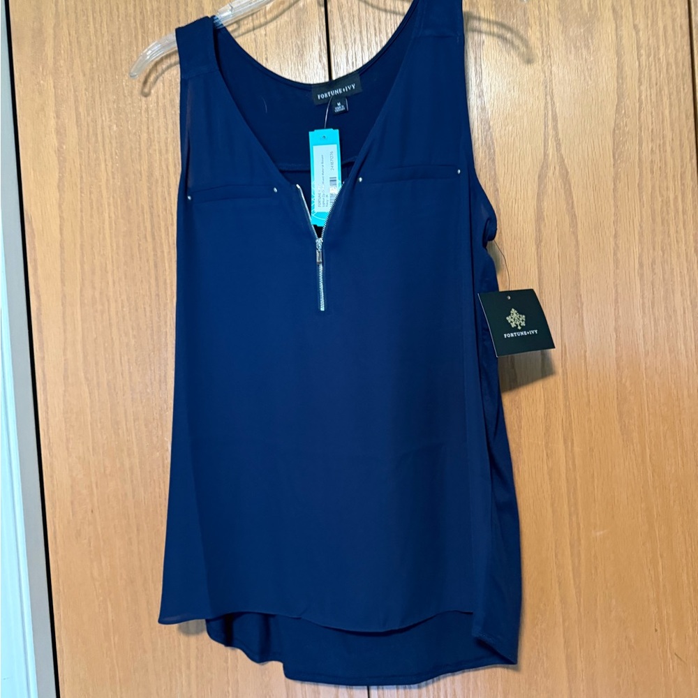 Asymmetrical Blue Sleeveless Tank Top